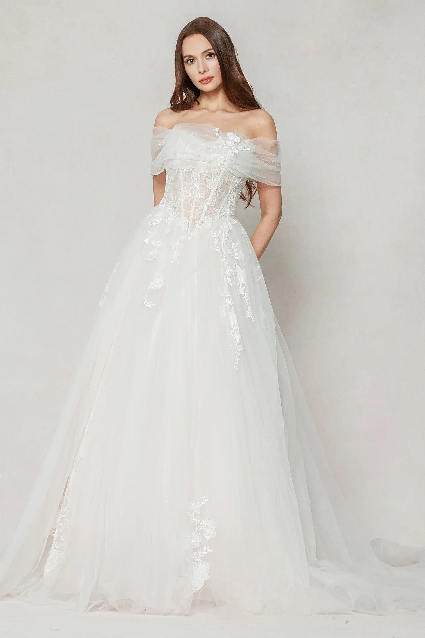 A-Line Court Train Tulle Wedding Dress CW3619 - COCOMELODY